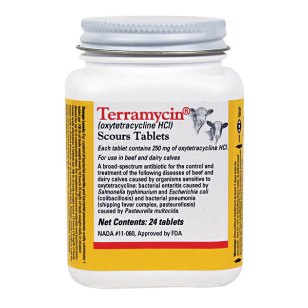 Terramycin (Oxytetracycline HCl) Scours Tablets 250mg, 24 Count