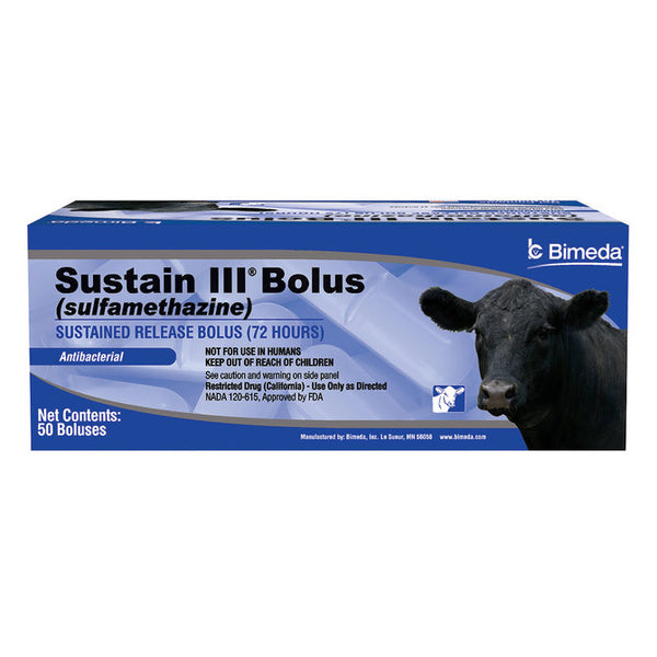 Sustain III Bolus (Sulfamethazine), Sustained Release, Antibacterial, 50 Count