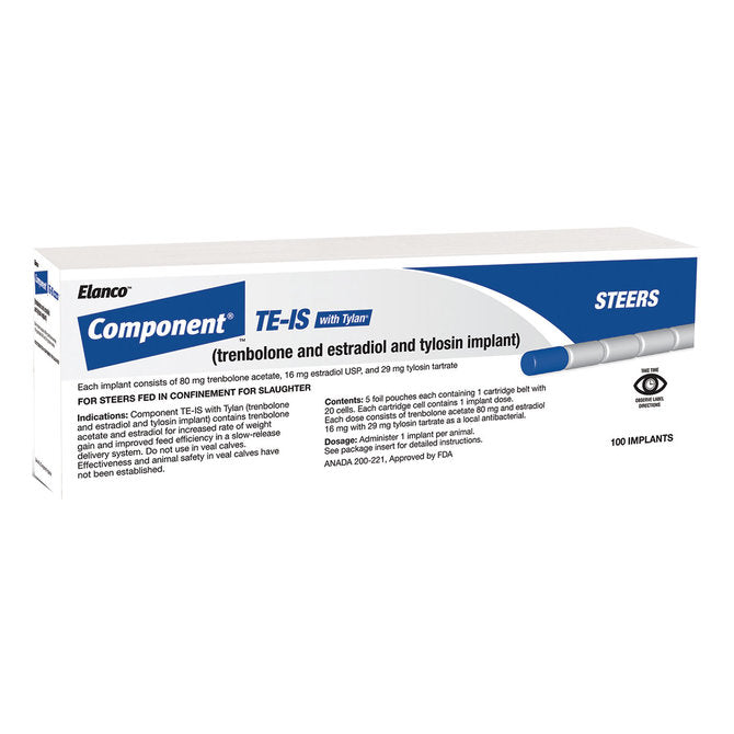 Component TE-IS with Tylan (Trenbolone and Estradiol and Tylosin) Steer Implant, 100 Count