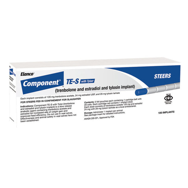Component TE-S with Tylan (Trenbolone and Estradiol and Tylosin) Steer Implant, 100 Count
