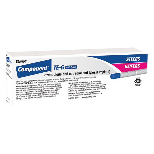 Component TE-G with Tylan (Trenbolone and Estradiol and Tylosin) Steer / Heifer Implant, 100 Count