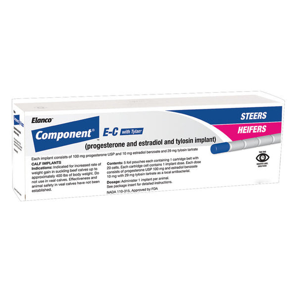 Component E-C with Tylan (Progesterone and Estradiol and Tylosin) Steer / Heifer Implant, 100 Count