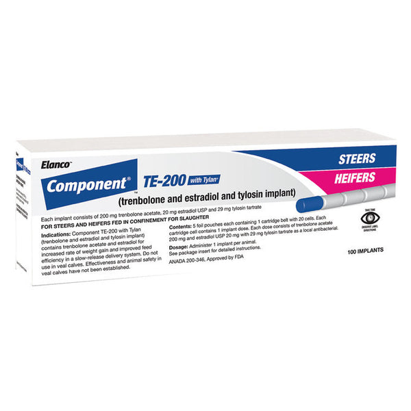 Component TE-200 with Tylan (Trenbolone and Estradiol and Tylosin) Steer / Heifer Implant, 100 Count