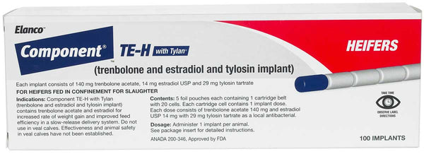 Component TE-H with Tylan (Trenbolone and Estradiol and Tylosin) Heifer Implant, 100 Count