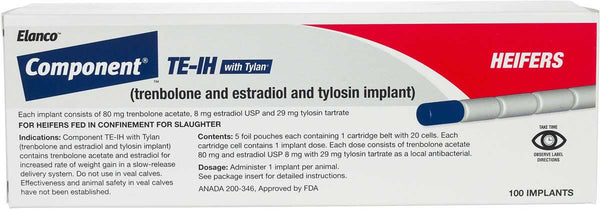 Component TE-IH with Tylan (Trenbolone and Estradiol and Tylosin) Heifer Implant, 100 Count